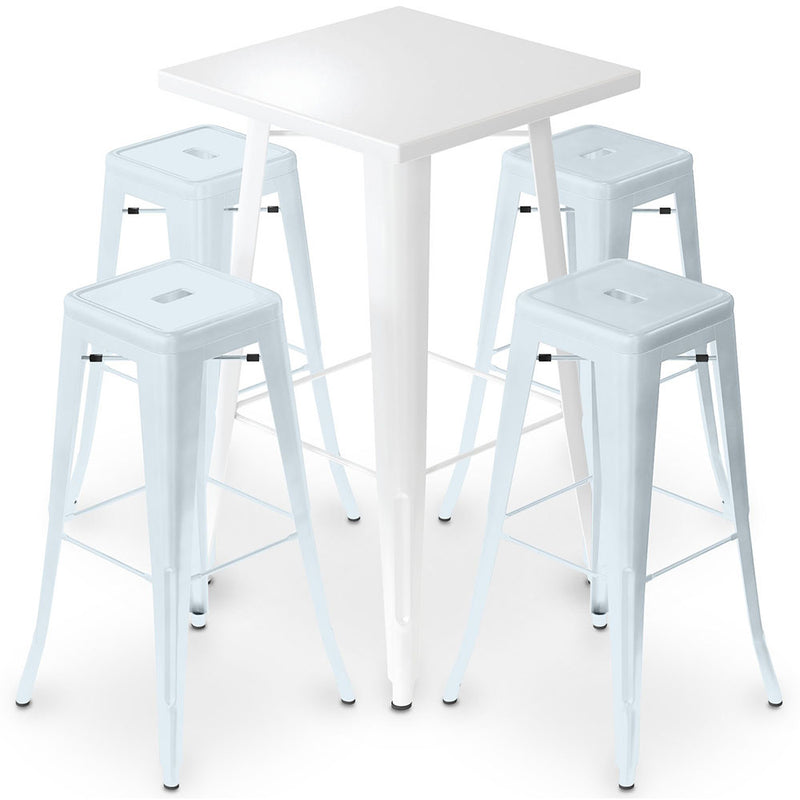 Pack Tabouret de Table Blanc et Pack de 4 Tabourets de Bar - Design Industriel - Métal - Nouvelle Edition - Bistrot Stylix