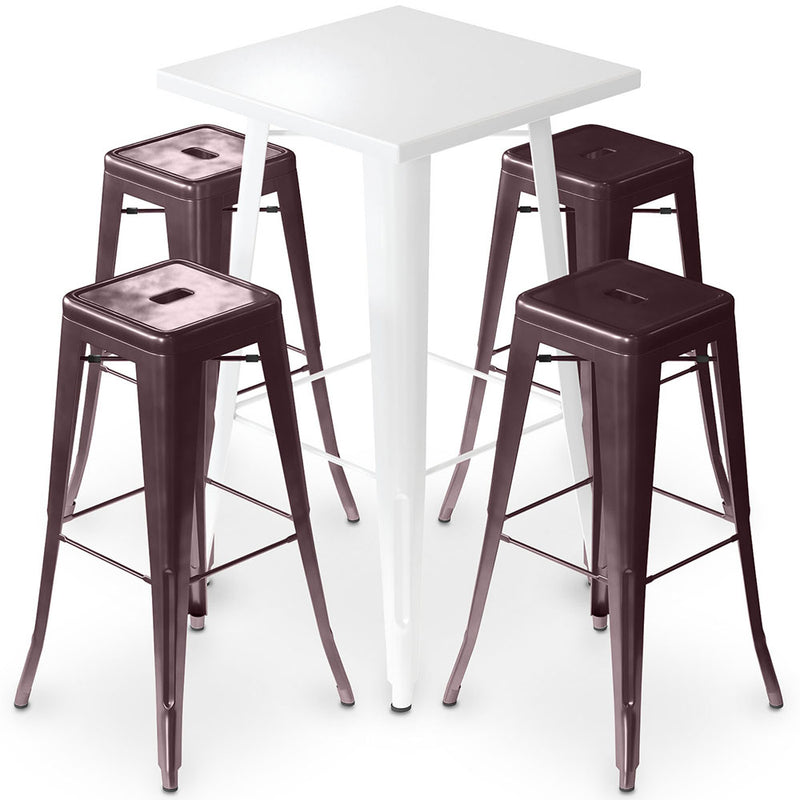 Pack Tabouret de Table Blanc et Pack de 4 Tabourets de Bar - Design Industriel - Métal - Nouvelle Edition - Bistrot Stylix