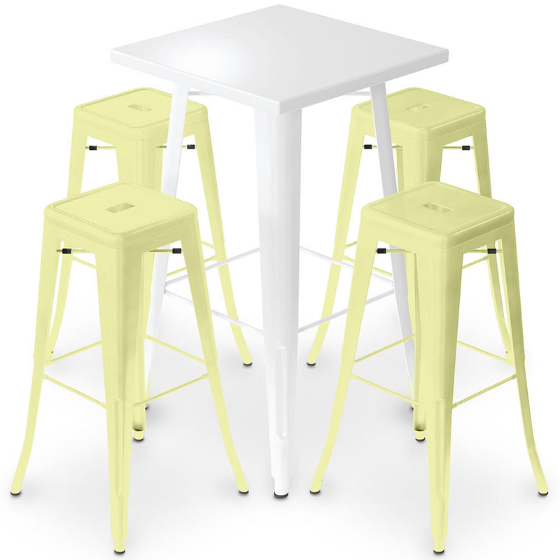 Pack Tabouret de Table Blanc et Pack de 4 Tabourets de Bar - Design Industriel - Métal - Nouvelle Edition - Bistrot Stylix