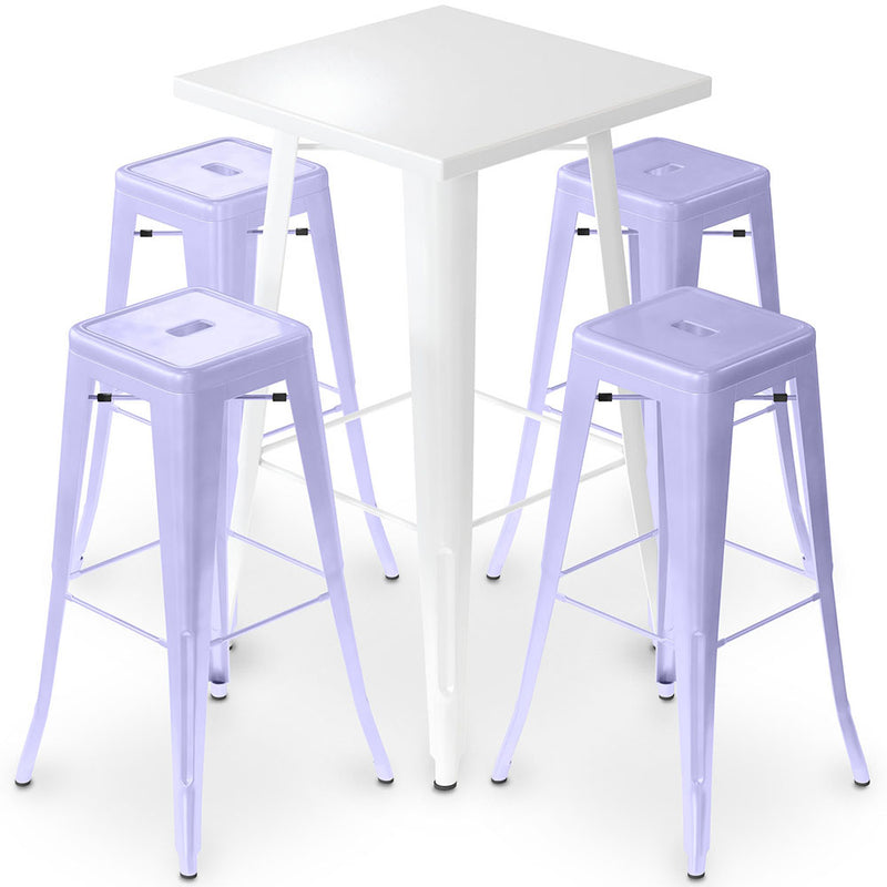 Pack Tabouret de Table Blanc et Pack de 4 Tabourets de Bar - Design Industriel - Métal - Nouvelle Edition - Bistrot Stylix