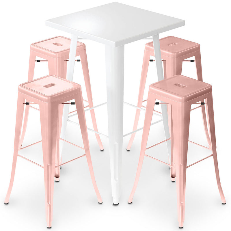 Pack Tabouret de Table Blanc et Pack de 4 Tabourets de Bar - Design Industriel - Métal - Nouvelle Edition - Bistrot Stylix