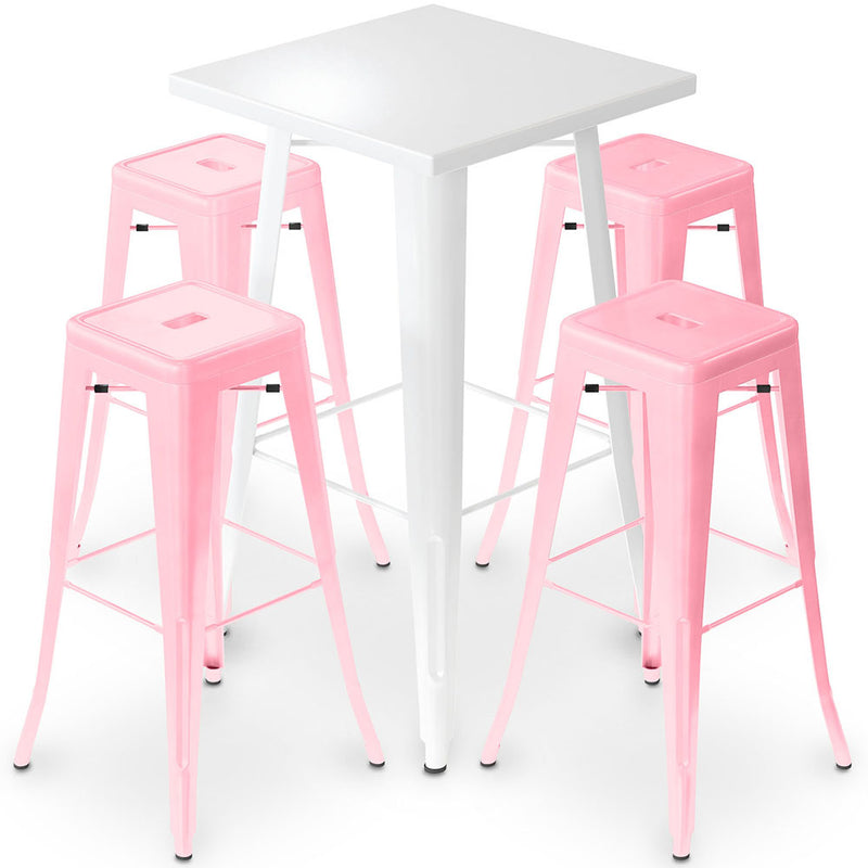 Pack Tabouret de Table Blanc et Pack de 4 Tabourets de Bar - Design Industriel - Métal - Nouvelle Edition - Bistrot Stylix