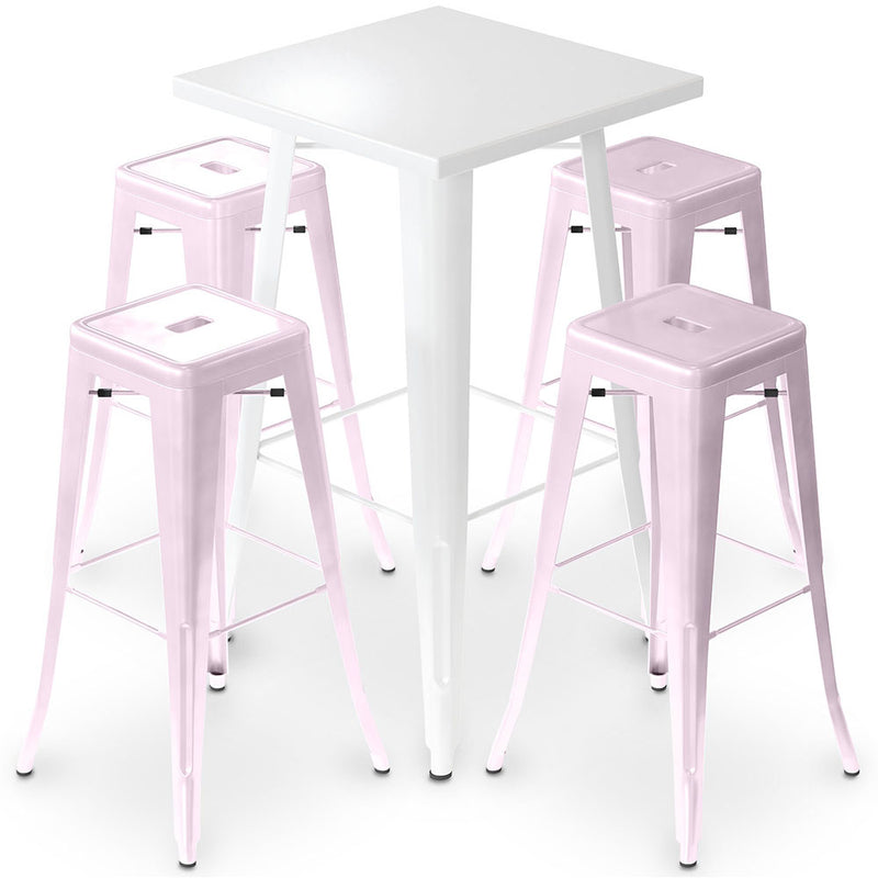 Pack Tabouret de Table Blanc et Pack de 4 Tabourets de Bar - Design Industriel - Métal - Nouvelle Edition - Bistrot Stylix