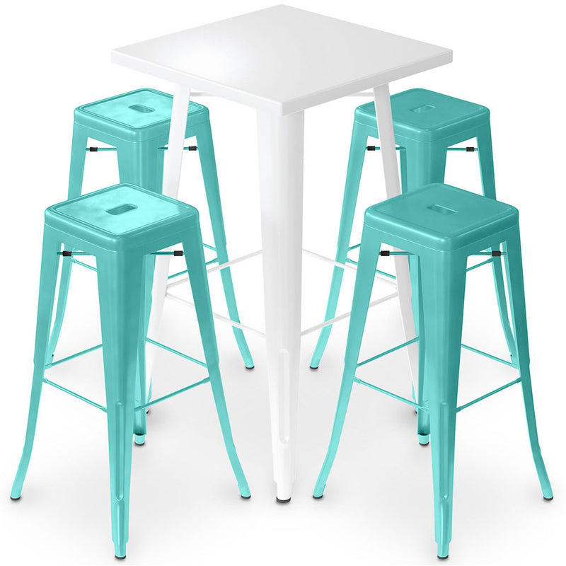 Pack Tabouret de Table Blanc et Pack de 4 Tabourets de Bar - Design Industriel - Métal - Nouvelle Edition - Bistrot Stylix