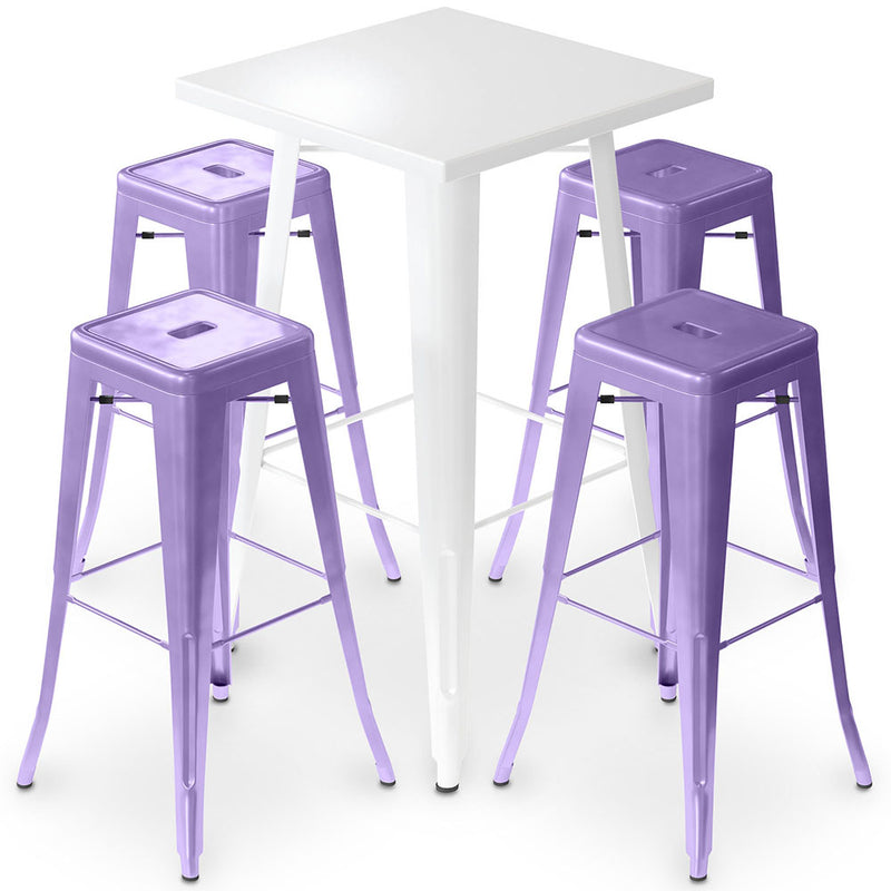 Pack Tabouret de Table Blanc et Pack de 4 Tabourets de Bar - Design Industriel - Métal - Nouvelle Edition - Bistrot Stylix