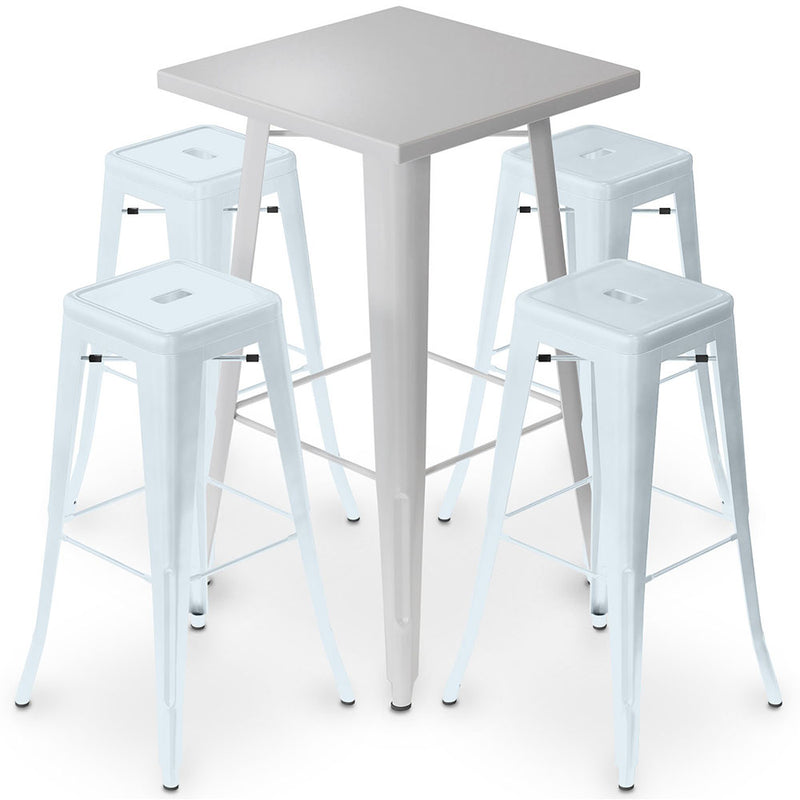 Pack Tabouret Table & 4 Tabourets de Bar Design Industriel - Métal - Nouvelle Edition - Bistrot Stylix