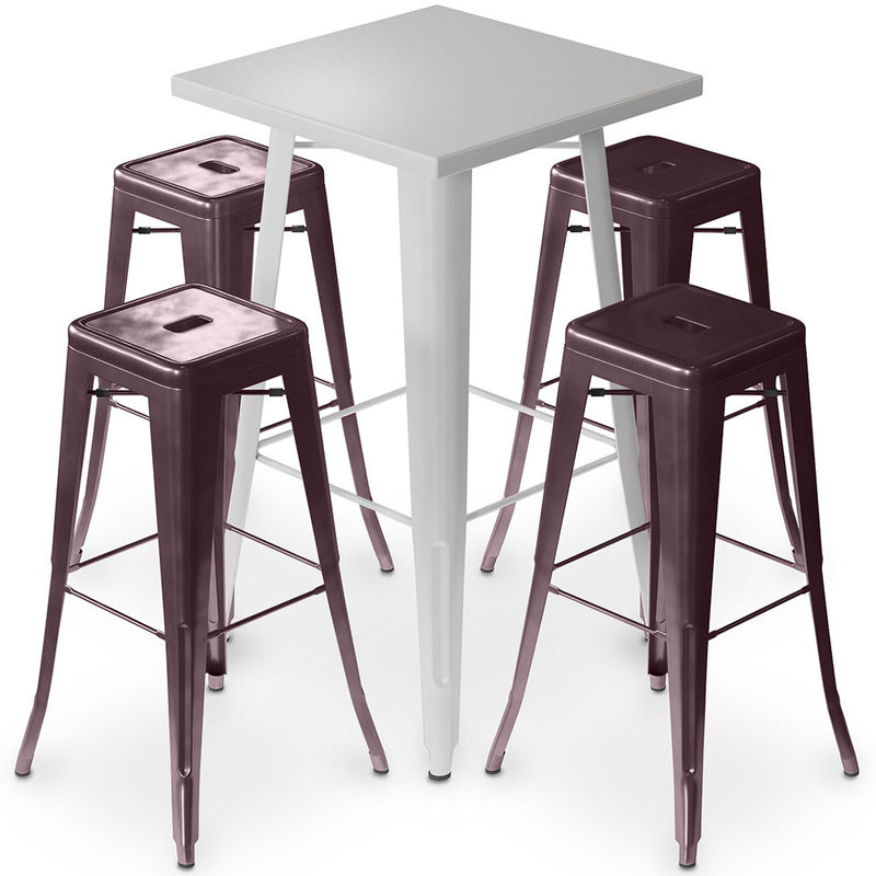 Pack Tabouret Table & 4 Tabourets de Bar Design Industriel - Métal - Nouvelle Edition - Bistrot Stylix