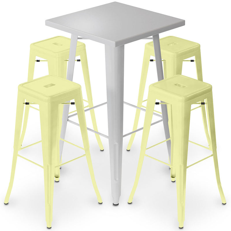 Pack Tabouret Table & 4 Tabourets de Bar Design Industriel - Métal - Nouvelle Edition - Bistrot Stylix