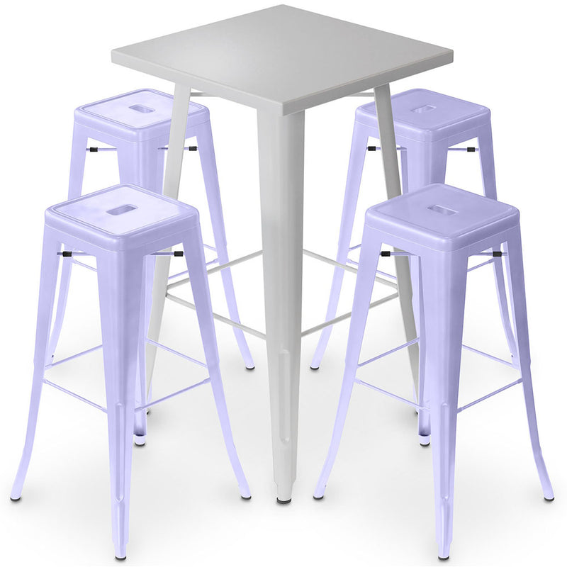 Pack Tabouret Table & 4 Tabourets de Bar Design Industriel - Métal - Nouvelle Edition - Bistrot Stylix
