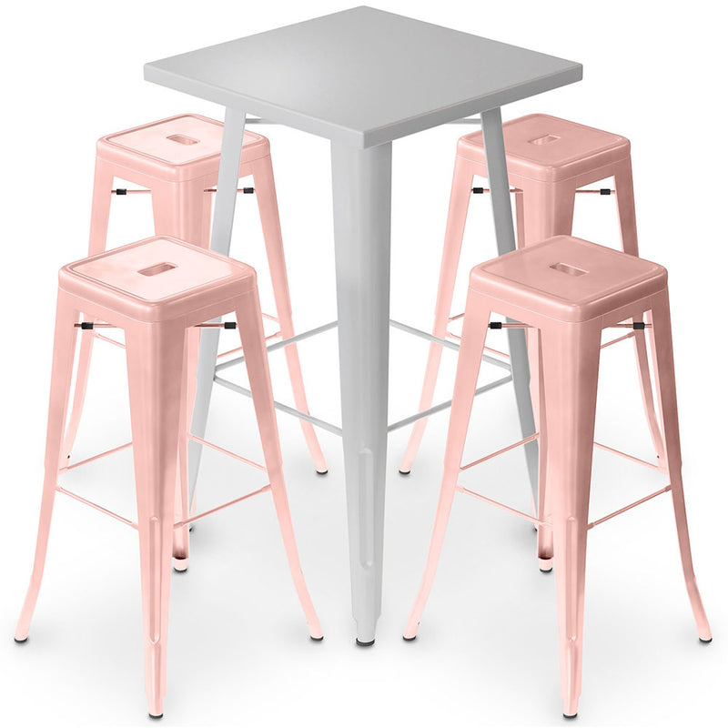 Pack Tabouret Table & 4 Tabourets de Bar Design Industriel - Métal - Nouvelle Edition - Bistrot Stylix