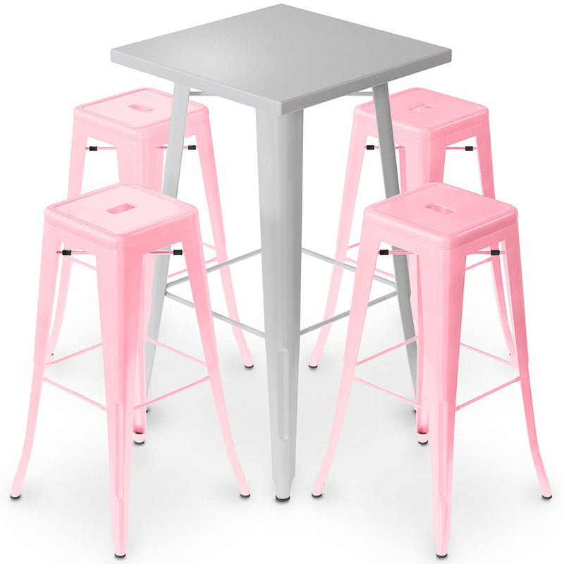 Pack Tabouret Table & 4 Tabourets de Bar Design Industriel - Métal - Nouvelle Edition - Bistrot Stylix