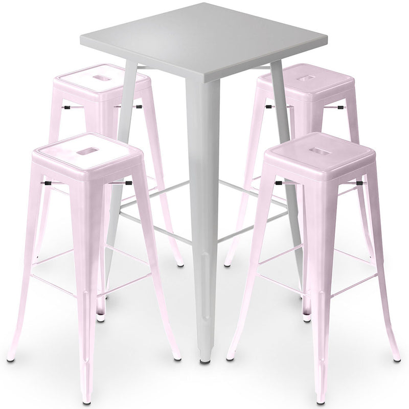 Pack Tabouret Table & 4 Tabourets de Bar Design Industriel - Métal - Nouvelle Edition - Bistrot Stylix