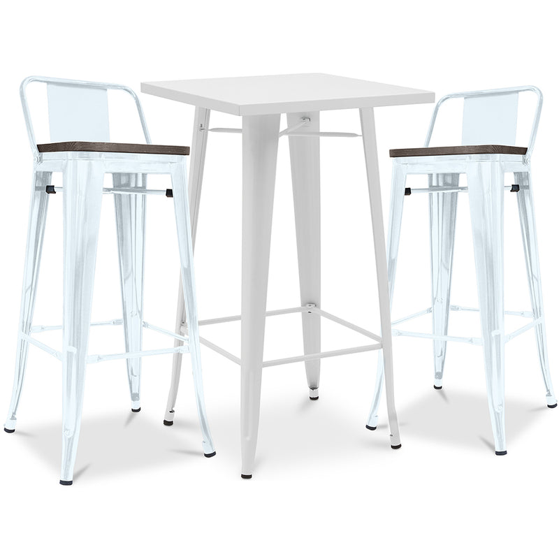Pack Tabouret de Table Blanc et Pack 2 Tabourets de Bar avec dossier - Design Industriel - Nouvelle Edition - Bistrot Stylix