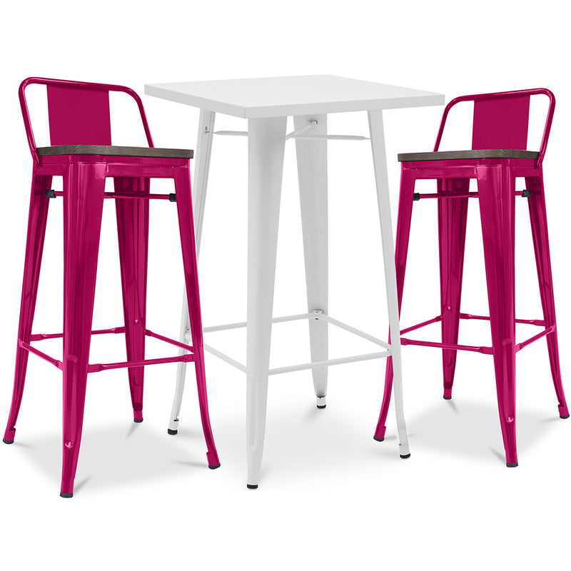 Pack Tabouret de Table Blanc et Pack 2 Tabourets de Bar avec dossier - Design Industriel - Nouvelle Edition - Bistrot Stylix