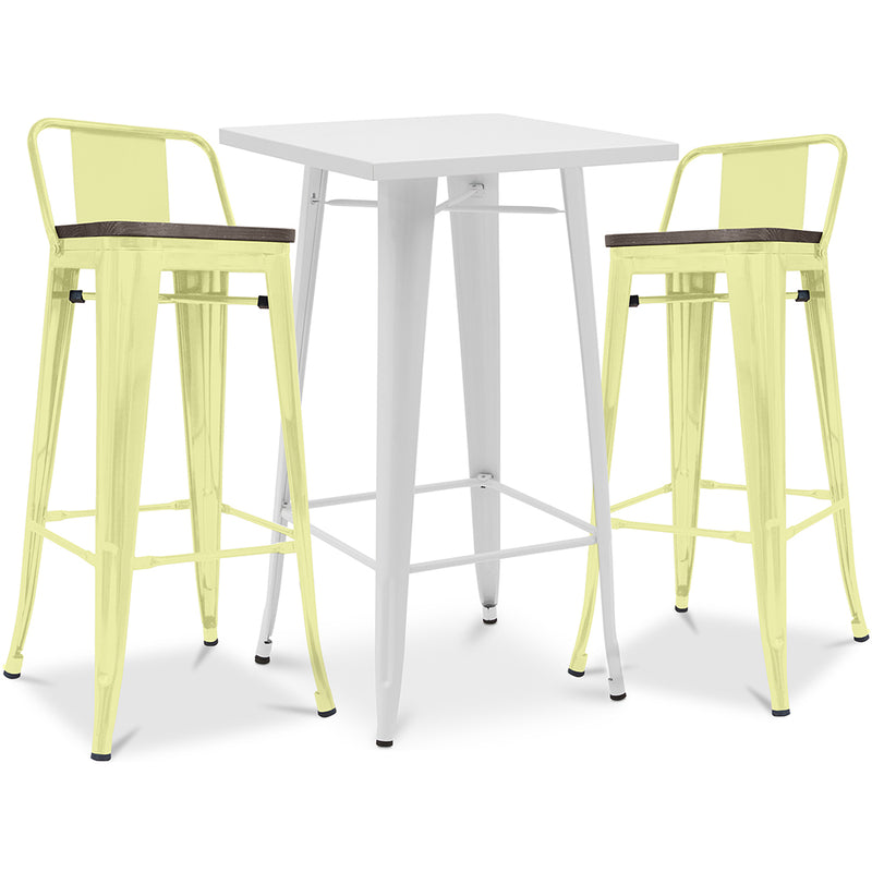 Pack Tabouret de Table Blanc et Pack 2 Tabourets de Bar avec dossier - Design Industriel - Nouvelle Edition - Bistrot Stylix