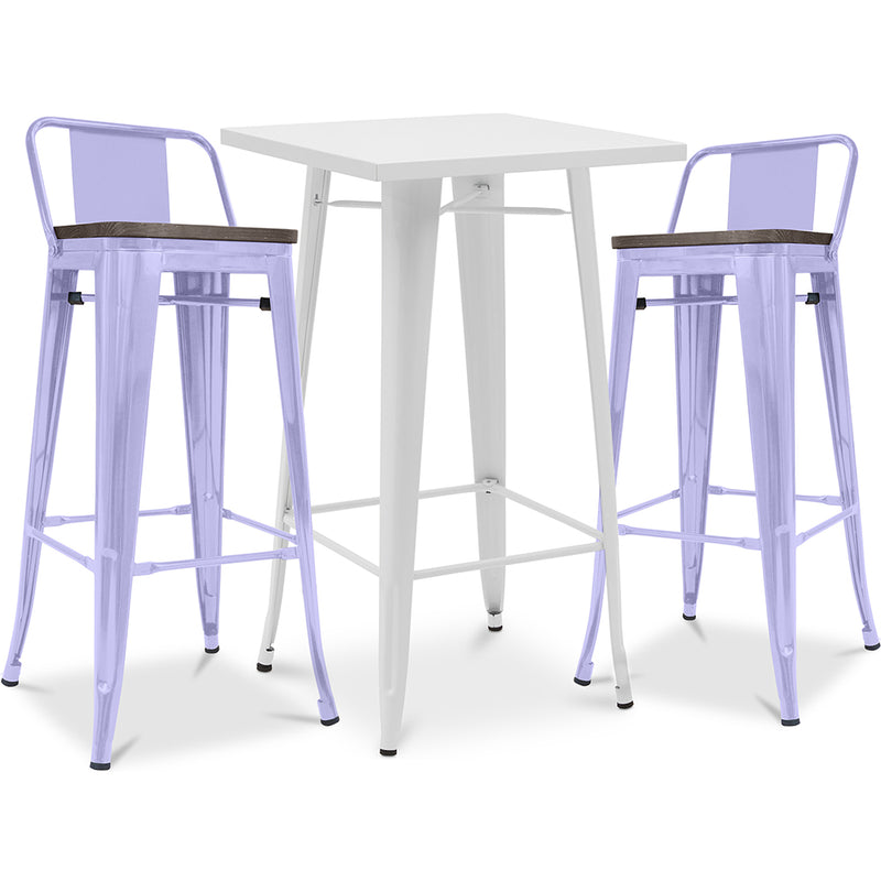 Pack Tabouret de Table Blanc et Pack 2 Tabourets de Bar avec dossier - Design Industriel - Nouvelle Edition - Bistrot Stylix