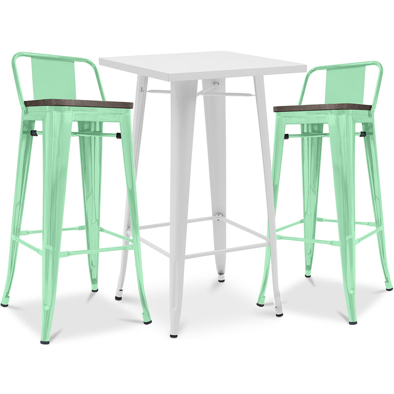 Pack Tabouret de Table Blanc et Pack 2 Tabourets de Bar avec dossier - Design Industriel - Nouvelle Edition - Bistrot Stylix