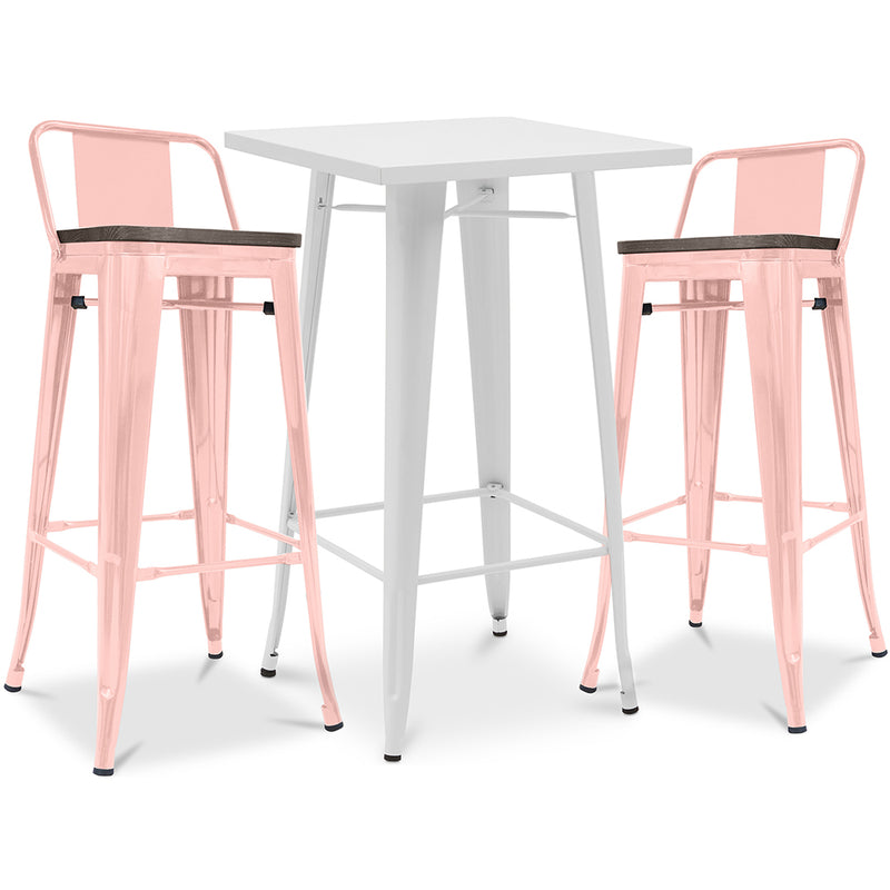 Pack Tabouret de Table Blanc et Pack 2 Tabourets de Bar avec dossier - Design Industriel - Nouvelle Edition - Bistrot Stylix