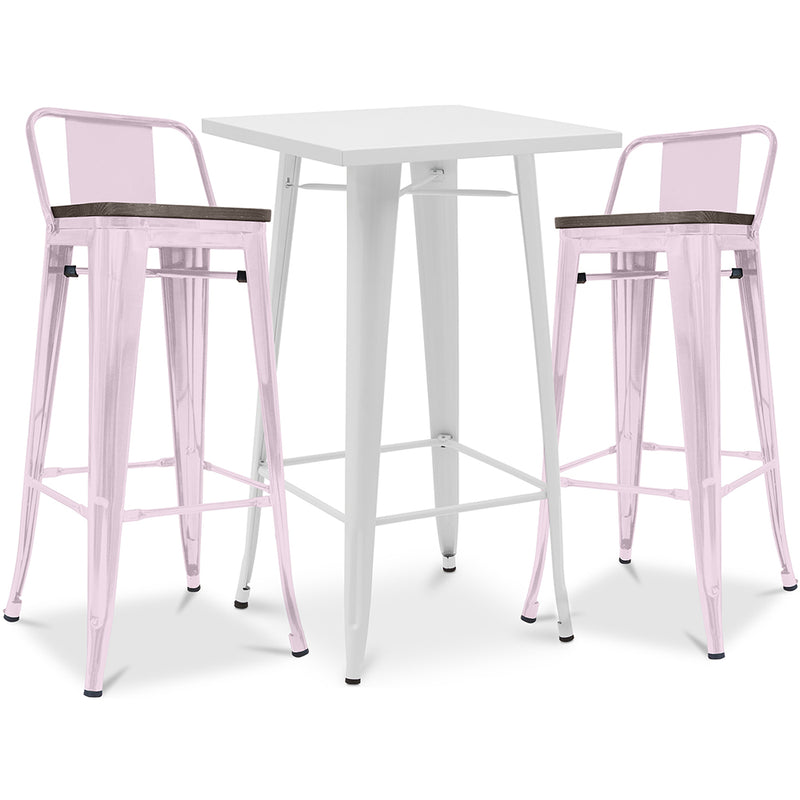 Pack Tabouret de Table Blanc et Pack 2 Tabourets de Bar avec dossier - Design Industriel - Nouvelle Edition - Bistrot Stylix