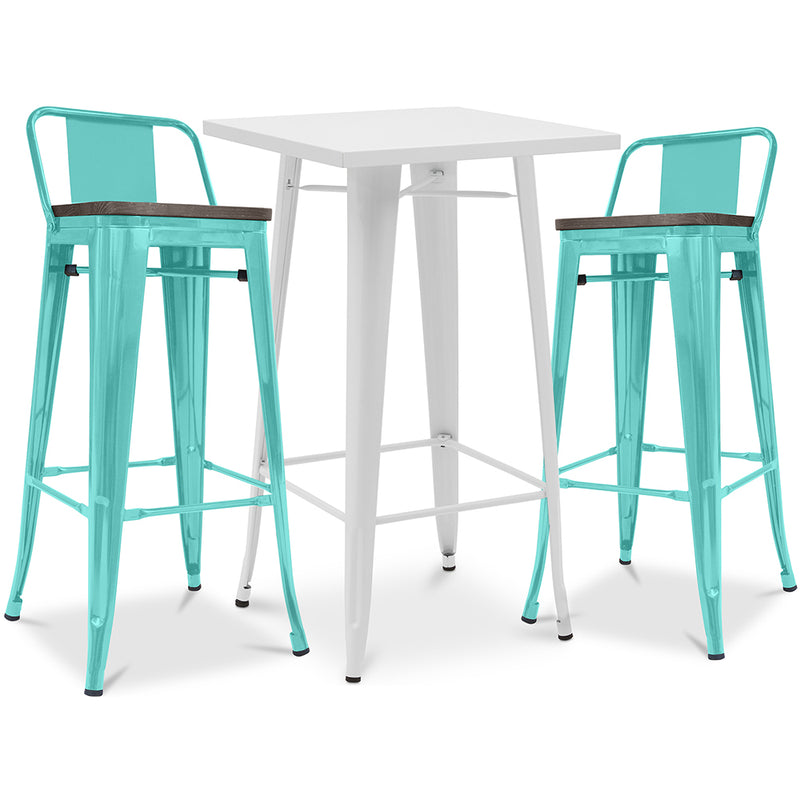 Pack Tabouret de Table Blanc et Pack 2 Tabourets de Bar avec dossier - Design Industriel - Nouvelle Edition - Bistrot Stylix