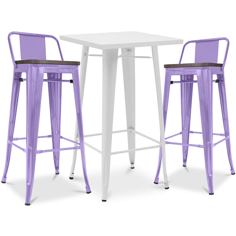 Pack Tabouret de Table Blanc et Pack 2 Tabourets de Bar avec dossier - Design Industriel - Nouvelle Edition - Bistrot Stylix