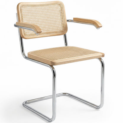 Dining Chair with Armrests - Vintage Design - Wood and Rattan - Bruna