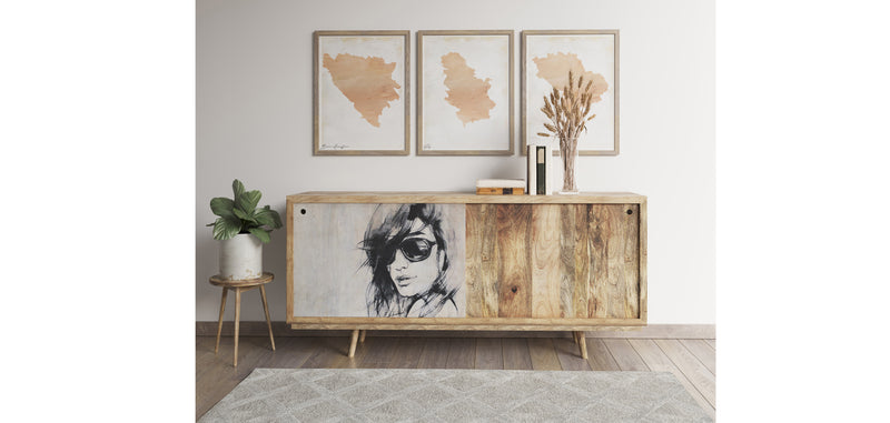 Buffet en Bois - Stile Vintage - Dessin Femme - Lucil