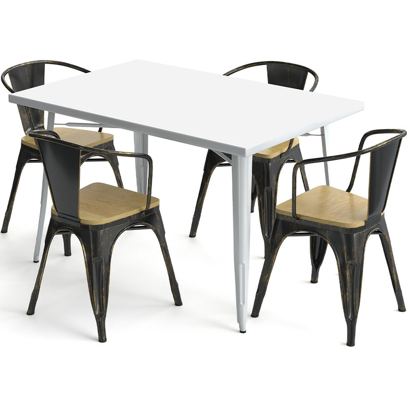 Pack Table de salle à manger et 4 chaises de salle à manger avec accoudoirs Design industriel - Nouvelle édition - Bistrot Stylix