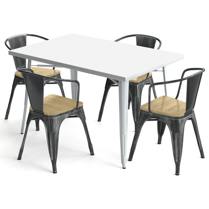 Pack Table de salle à manger et 4 chaises de salle à manger avec accoudoirs Design industriel - Nouvelle édition - Bistrot Stylix