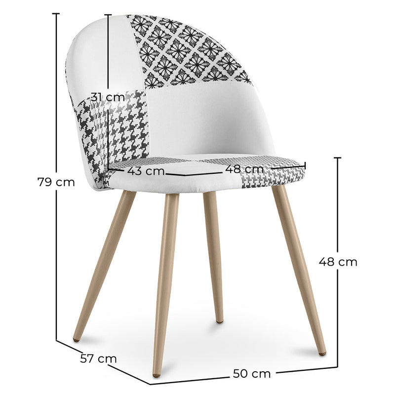 Dining Chair - Upholstered in Black and White Patchwork - Evelyne