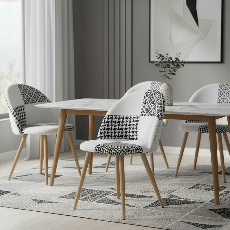 Dining Chair - Upholstered in Black and White Patchwork - Evelyne