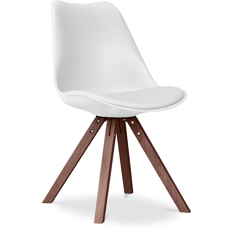 Cadeira de sala de jantar Denisse, estilo escandinavo, design premium, pernas escuras, com almofada