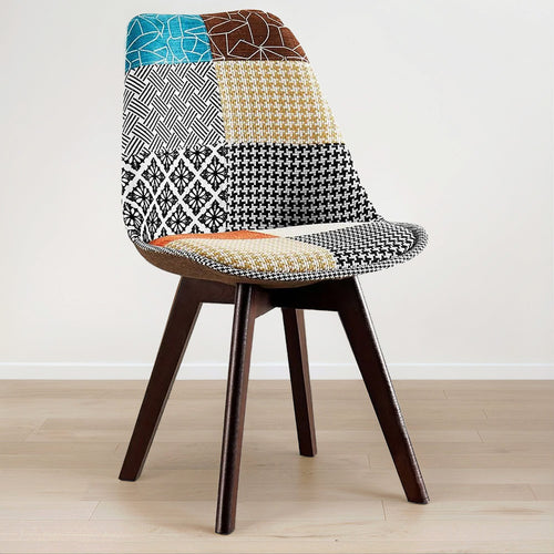 Dining Chair Denisse Upholstered Scandi Design Dark Wooden Legs Premium New Edition - Patchwork Patty
