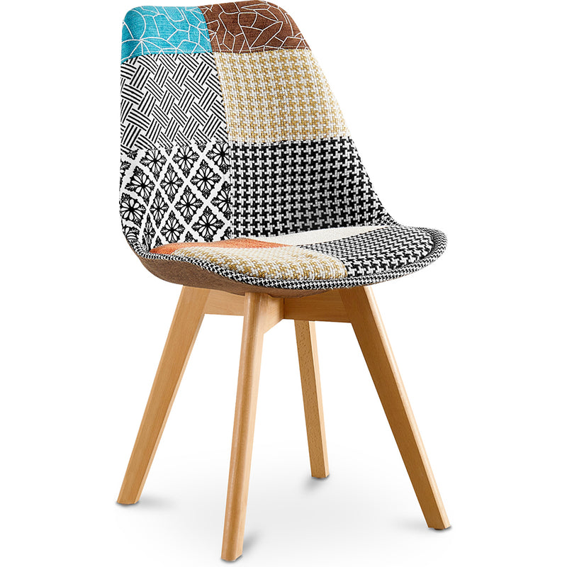 Cadeira de sala de jantar Denisse, design escandinavo estofado, pernas de madeira, premium, nova edição - patchwork Patty
