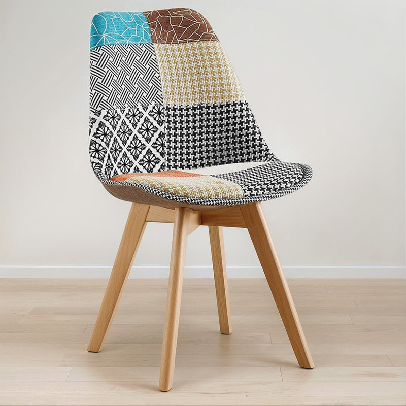Cadeira de sala de jantar Denisse, design escandinavo estofado, pernas de madeira, premium, nova edição - patchwork Patty