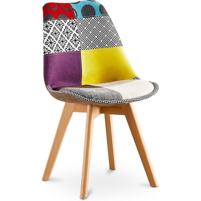 Cadeira de sala de jantar Denisse, design escandinavo estofado, pernas de madeira, premium, nova edição - patchwork Ray