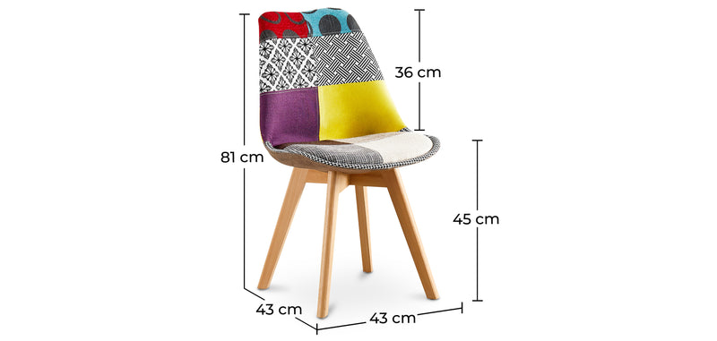 Cadeira de sala de jantar Denisse, design escandinavo estofado, pernas de madeira, premium, nova edição - patchwork Ray