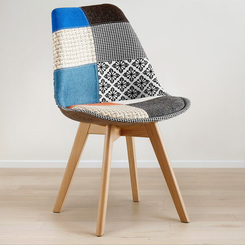 Dining Chair Denisse Upholstered Scandi Design Wooden Legs Premium New Edition - Patchwork Pixi