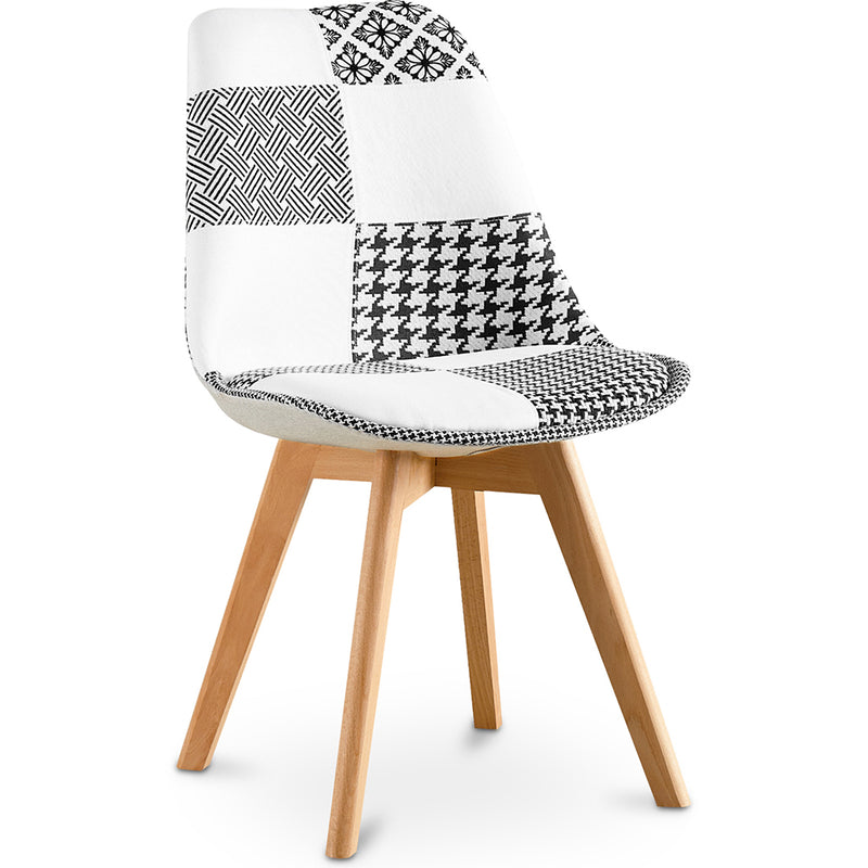 Cadeira de sala de jantar Denisse, design escandinavo estofado, pernas de madeira, premium, nova edição - patchwork Sam