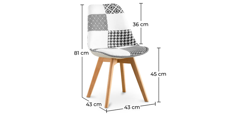 Cadeira de sala de jantar Denisse, design escandinavo estofado, pernas de madeira, premium, nova edição - patchwork Sam