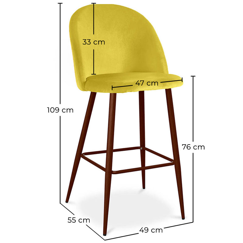 Velvet Upholstered Bar Stool Scandinavian Design with Dark Metal Legs - Evelyne