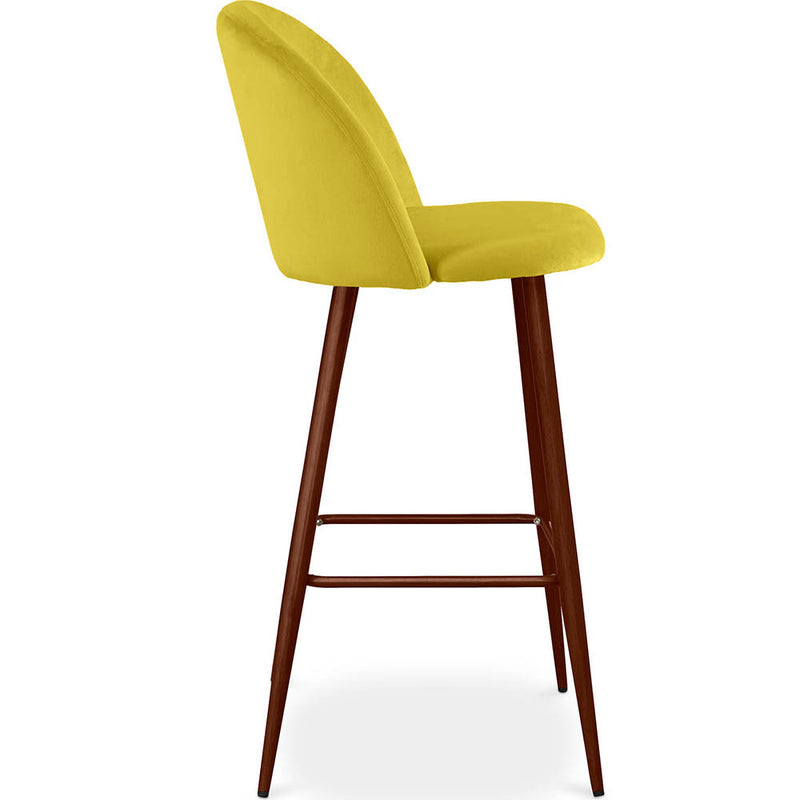 Velvet Upholstered Bar Stool Scandinavian Design with Dark Metal Legs - Evelyne