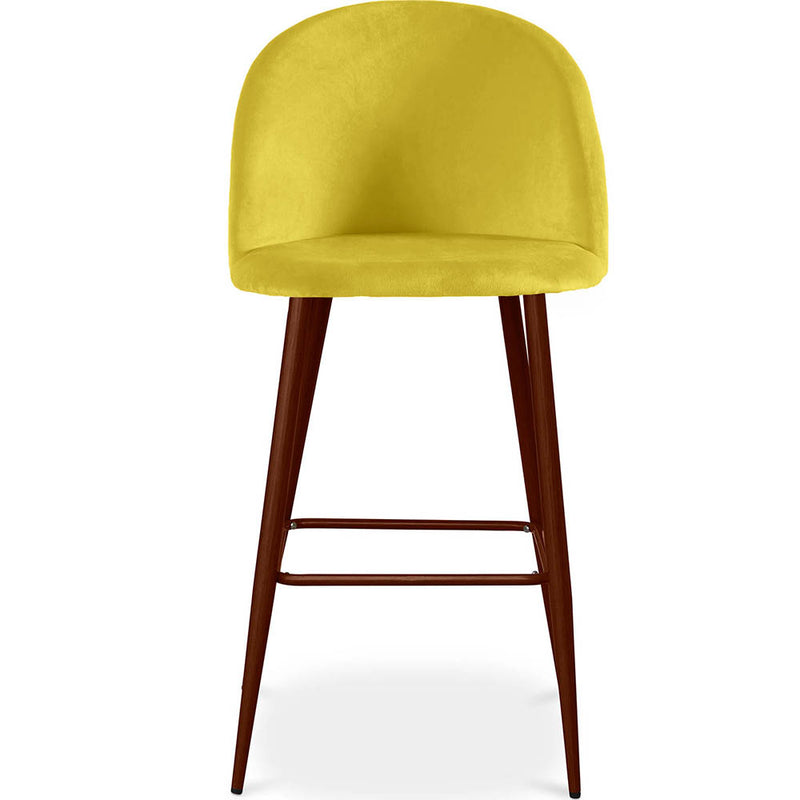 Velvet Upholstered Bar Stool Scandinavian Design with Dark Metal Legs - Evelyne