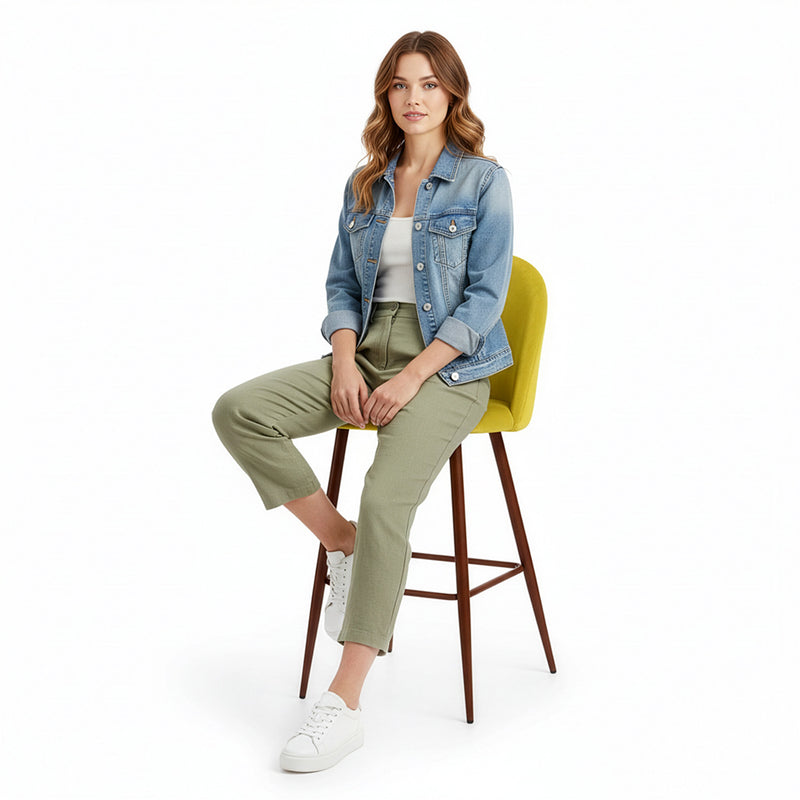 Velvet Upholstered Bar Stool Scandinavian Design with Dark Metal Legs - Evelyne
