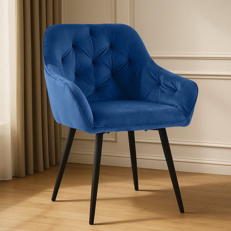 Chaise de salle à manger d'appoint en velours au design scandinave rétro avec pieds en bois - Alene