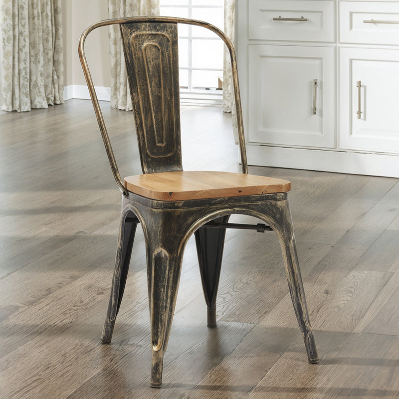 Cadeira de jantar Stylix com design industrial em metal e madeira clara - Nova edição