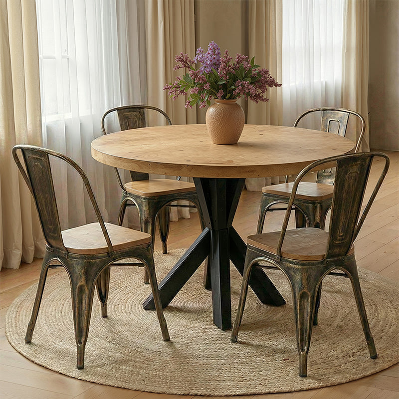 Cadeira de jantar Stylix com design industrial em metal e madeira clara - Nova edição