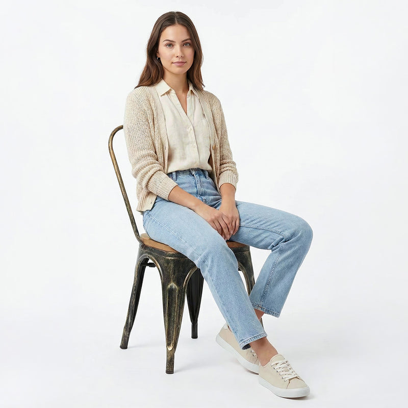 Cadeira de jantar Stylix com design industrial em metal e madeira clara - Nova edição