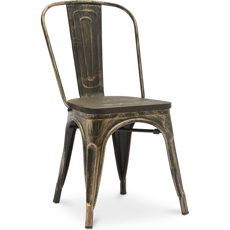 Cadeira de jantar ao estilo Tolix com design industrial em metal e madeira escura - Nova edição