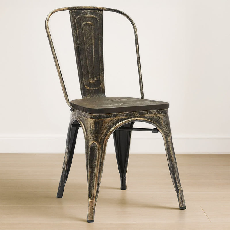 Cadeira de jantar ao estilo Tolix com design industrial em metal e madeira escura - Nova edição